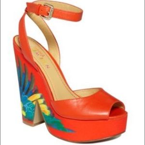 Nine West- Orange wedge heels- Size eight